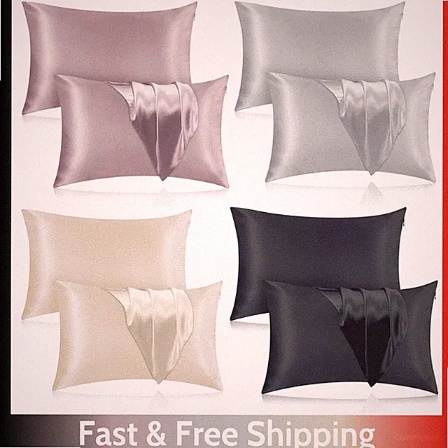 100% Mulberry Silk Pillowcase 22 Momme - Hair & Skin Friendly, Hidden Zipper New
