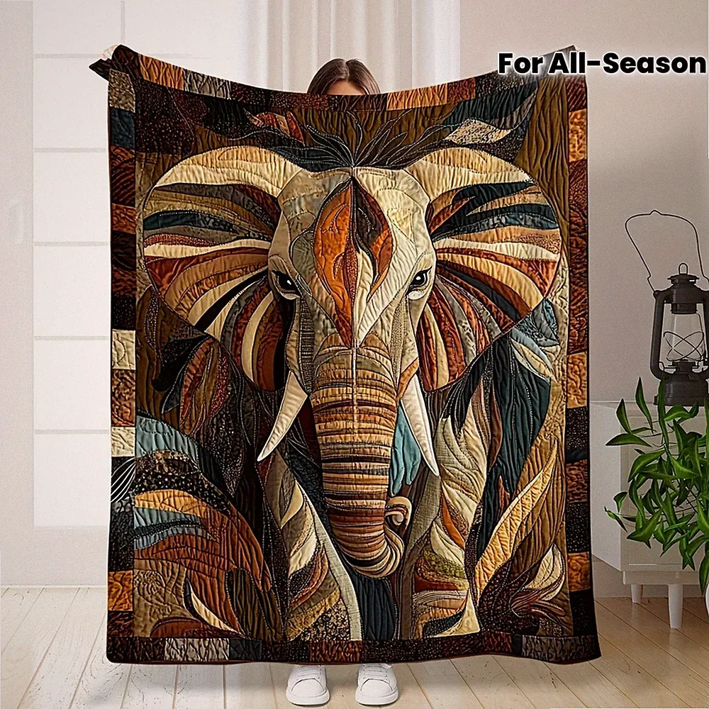 1pc Hypoallergenic Flannel Elephant Blanket - Hand Wash Only, All-Season Digit