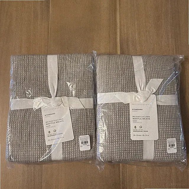 ✨2X POTTERY BARN BELGIAN FLAX LINEN WAFFLE WEAVE STANDARD SHAM EUCALYPTUS 26x20✨