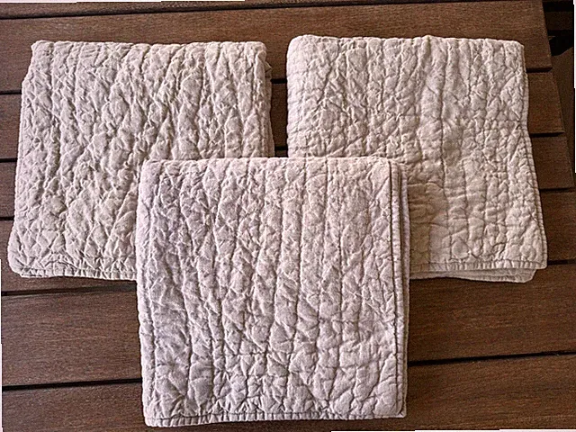 3 Pottery Barn Belgian Flax Linen Hand-Stitched Quilted EURO Shams Flax EUC!
