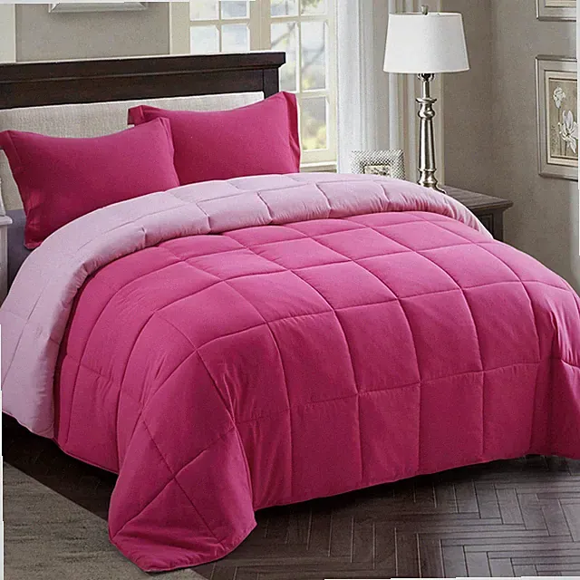 3pc Pink Twin/Twin XL Comforter Set - All Season Reversible Down Alternative Bed