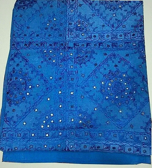 Art Of India Traditional Silk Embroidery,Mirror Work Cotton Bedspread Queen,King