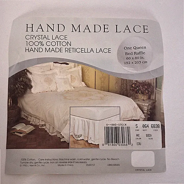 Bed Ruffle Skirt Hand Made Reticella Crystal Lace Queen 60x80 Ecru Cotton L Kee