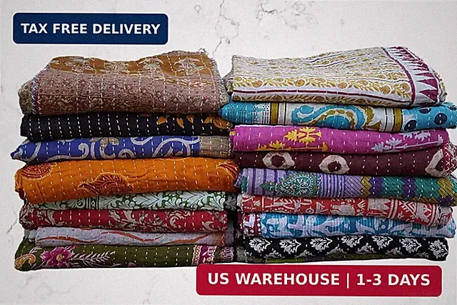 Boho Sanskriti Indian Quilt Vintage Bedspreads,Throws,Ralli, Lot Kantha Reversib