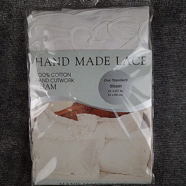 Cotton Hand Cutwork Pillow Sham Hand Made Lace White Greenwich 21x27" New