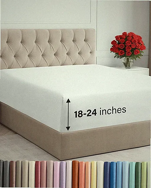 Extra Deep Queen Fitted Sheet - Hotel Luxury Single Fitted Sheet Only - Easily F