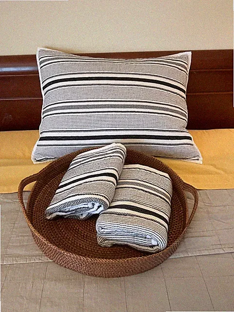 Hearth & Hand 3 Standard Pillow Shams Quilted Black Gray Textured Stripe 26”x20”