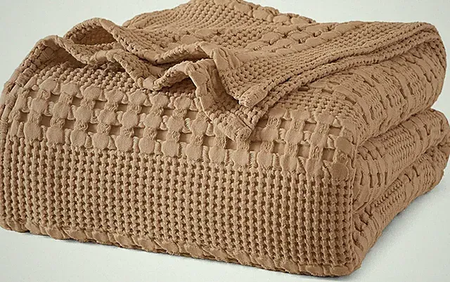 Luxury 100% Cotton Waffle Weave King Blanket - Soft & Cozy Camel 108"x90