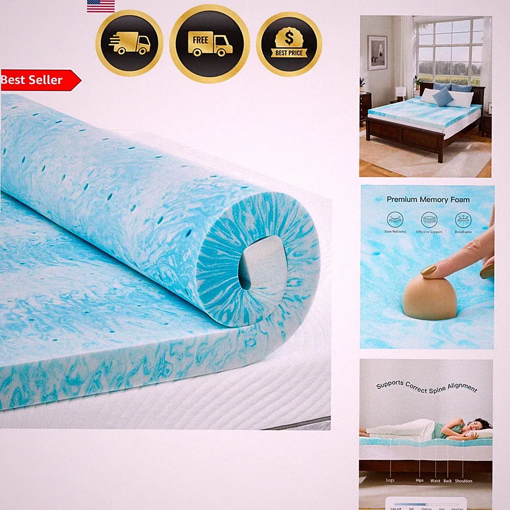Memory Foam Mattress Topper Queen Cooling Gel Ventilated Support Comfort