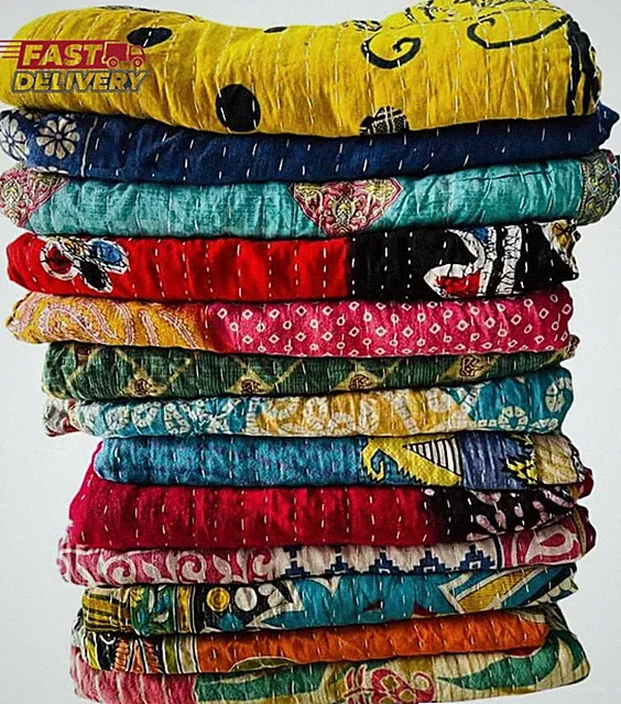 Mix Lot of Indian Tribal Kantha Quilts Vintage Cotton Bed Cover Throw Old Sari M