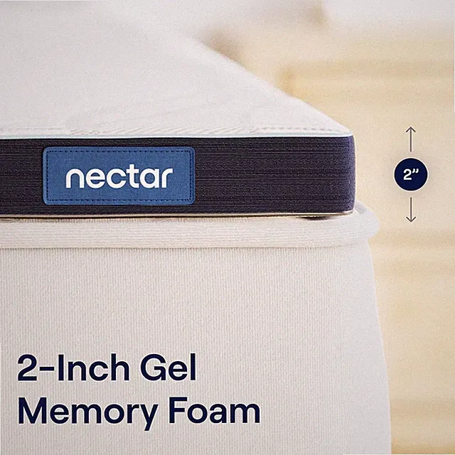 Nectar Firm Mattress Topper 2" Gel Memory Foam Mattress Topper Breathable, Queen