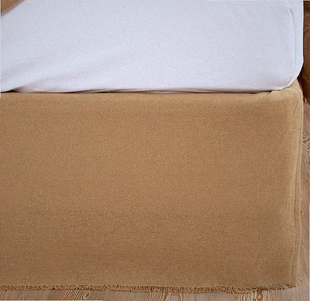 NEW Olivias Heartland Natural Fringed Burlap Bed Skirt Queen 60" x 80" x 16"