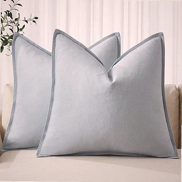 Set of 2 Linen Euro Sham Pillow Covers 22x22 Light Blue Boho Farmhouse Throw Pil