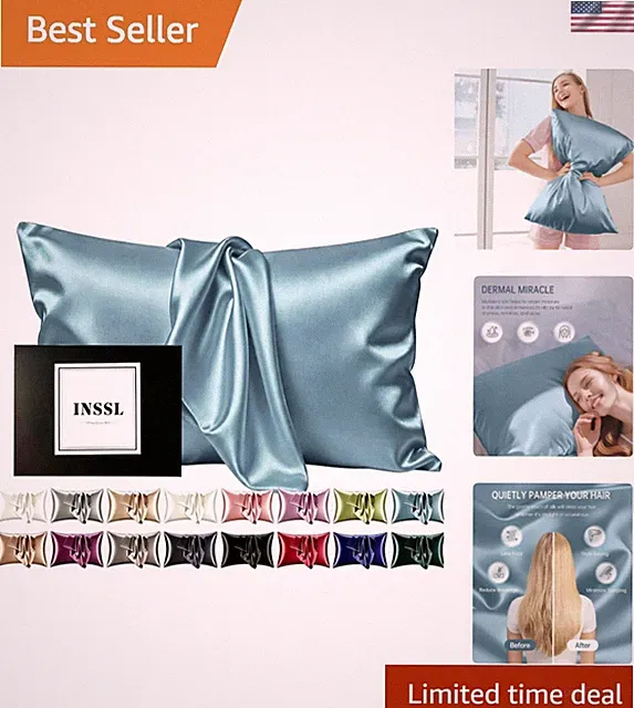 Silk Pillowcase for Hair Skin Sleep Breathable Moisture Control Blue Gray