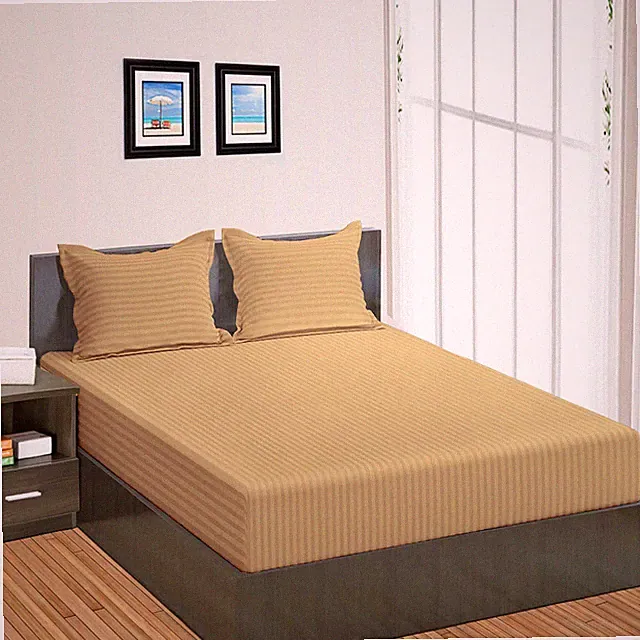 Superior Taupe Fitted Sheet Only 1000 TC Egyptian Cotton Stripes Queen/King Size