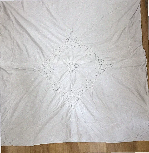 Vintage WHITE 100% COTTON DUVET COVER HAND EMBROIDERY CUTWORK 87x89 Queen BELLA