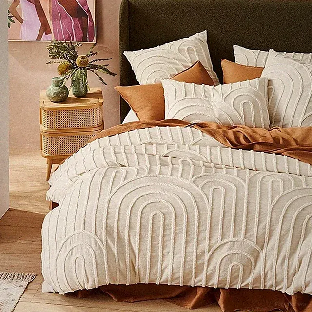 White Cotton Beautiful Tufted Duvet Cover Bohemian Duvet Cover Comforter Doon...